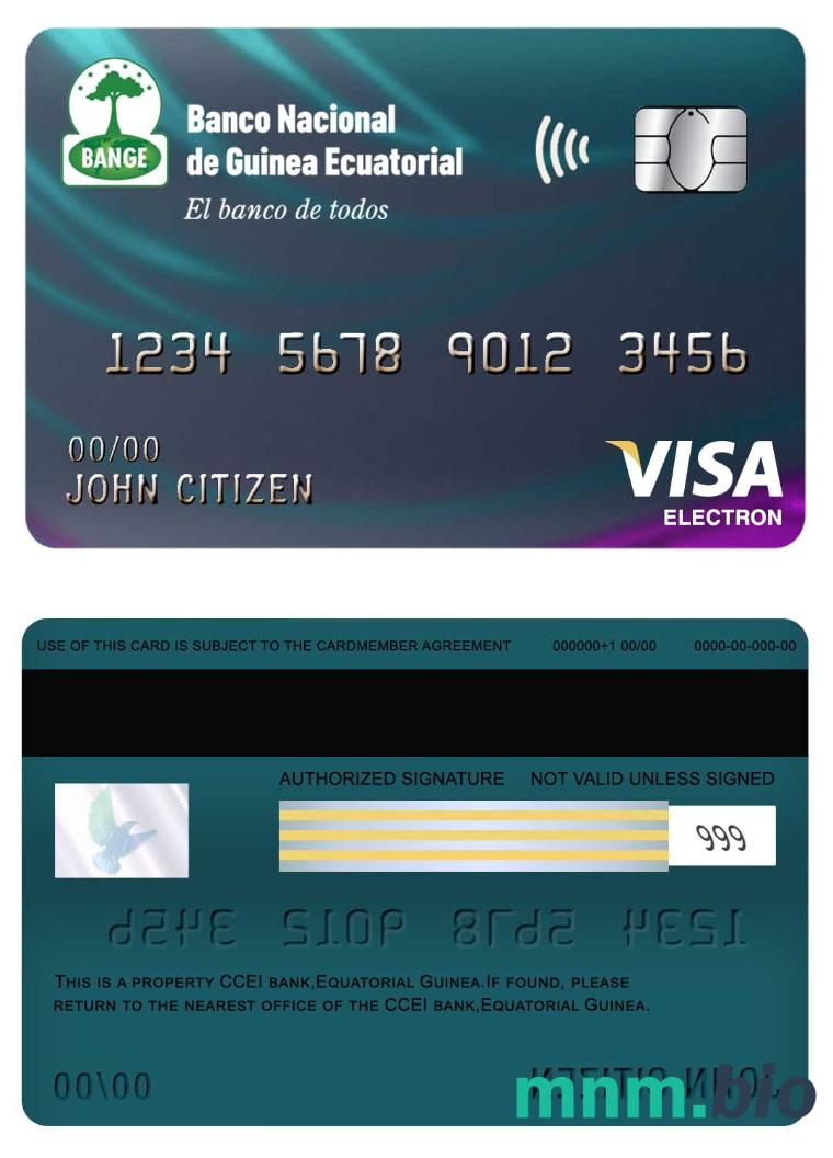 Equatorial Guinea National bank visa electron karta przykład w formacie PSD